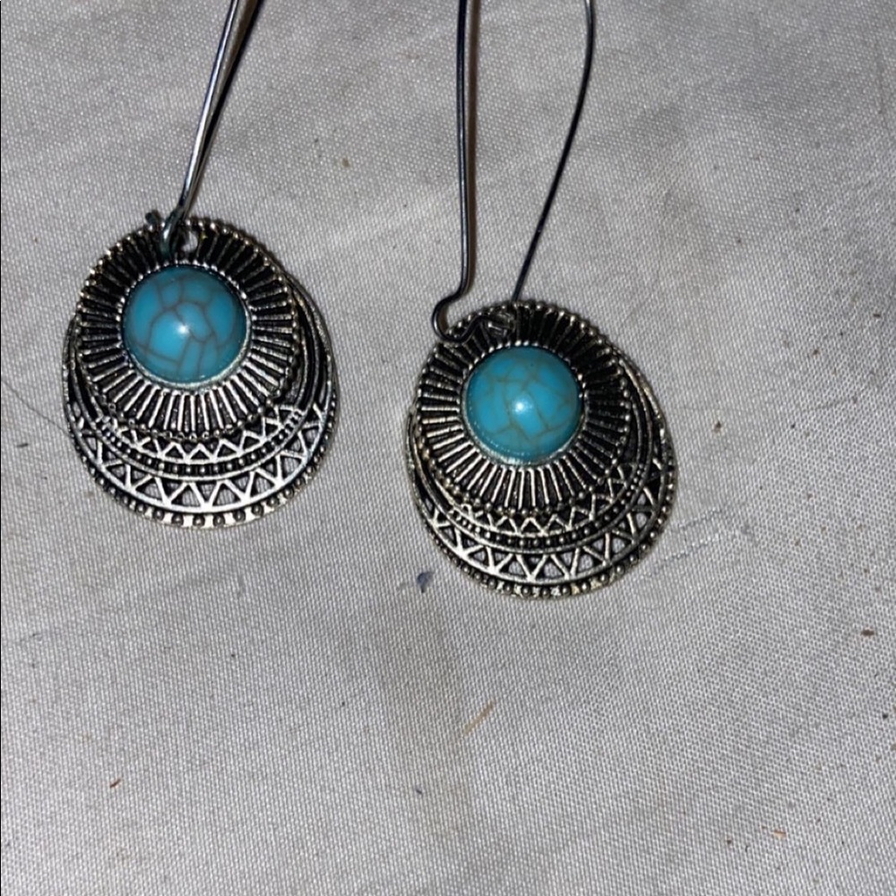 Teal metal earring